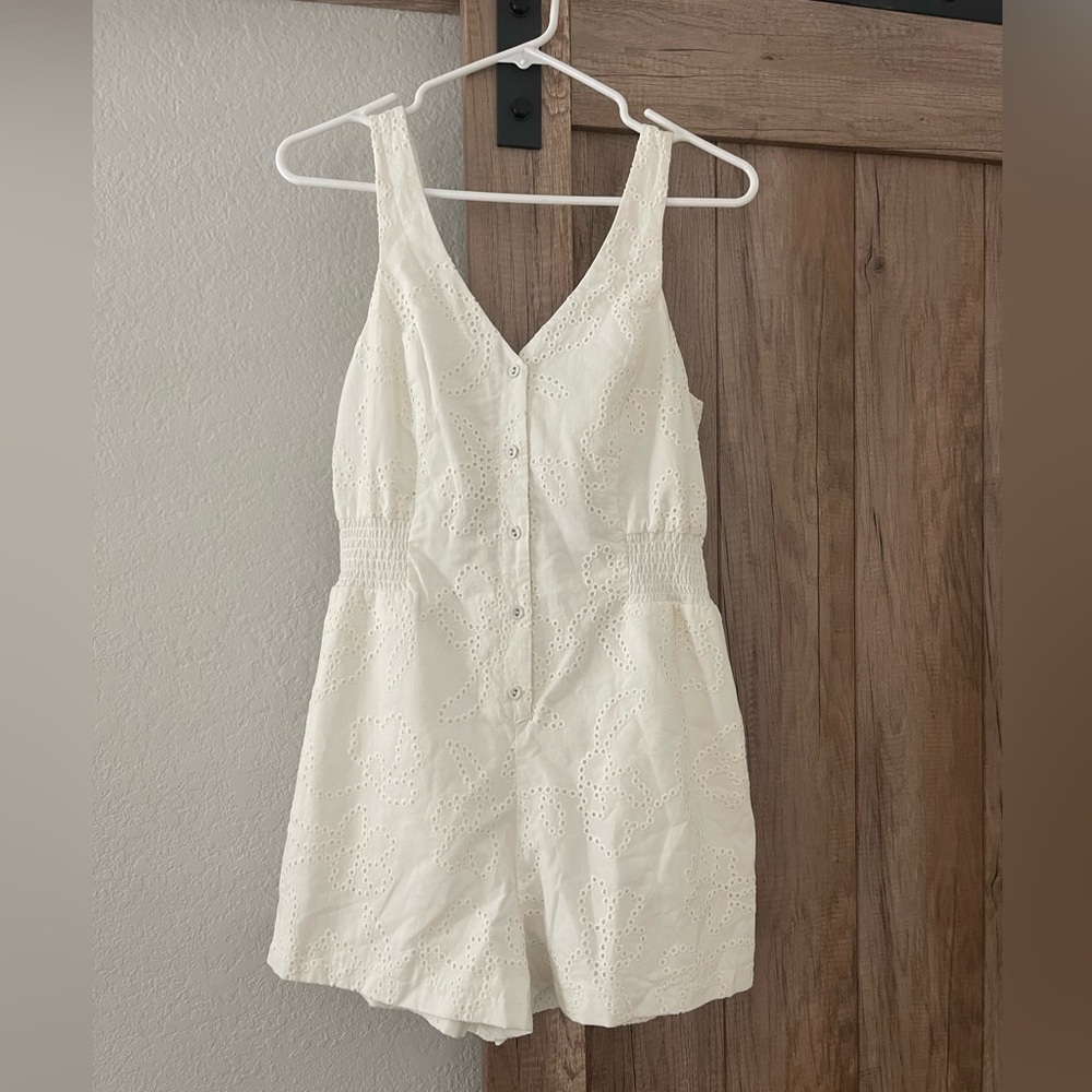 Parker Lorna Cotton Eyelet Tie-Back Cutout White Romper Size 4